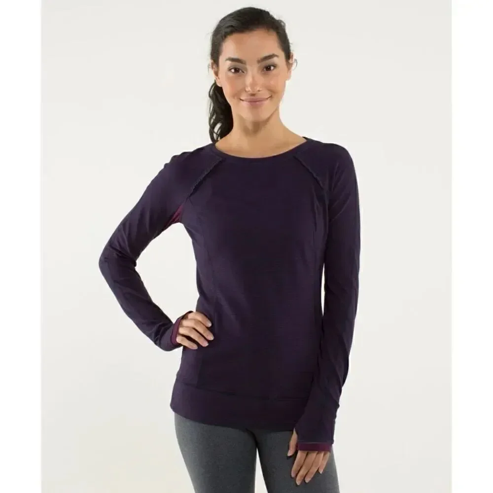 Lululemon FULL TILT PULLOVER Long Sleeve (Hyperstripe PLUM/NAVY) Women’s Size 6